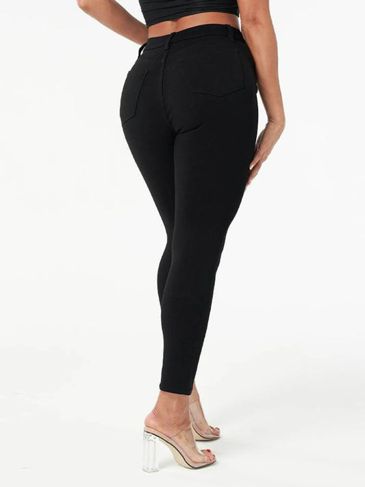 Women's Black High-Waisted Skinny Jeans - Slim Fit Denim Pencil Pants