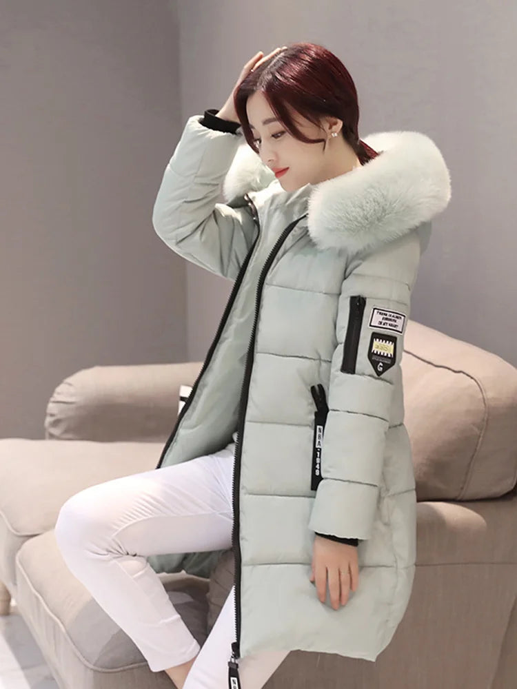 Women's Hooded Parka Faux Fur Collar Long Coat - Various Colors