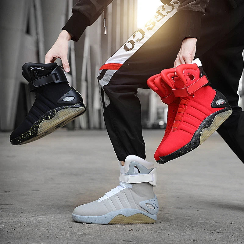 USB Rechargeable Glowing Men's High Top Sneakers – LED Light-Up Athletic Shoes for Men