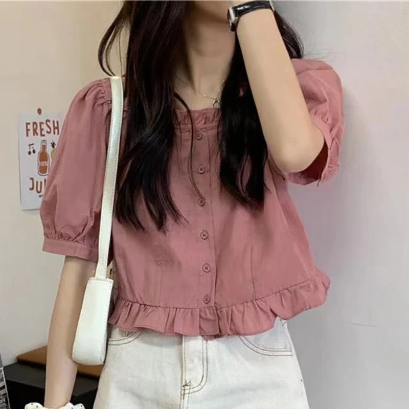 Elegant Women's Korean Ruffle Chiffon Blouse