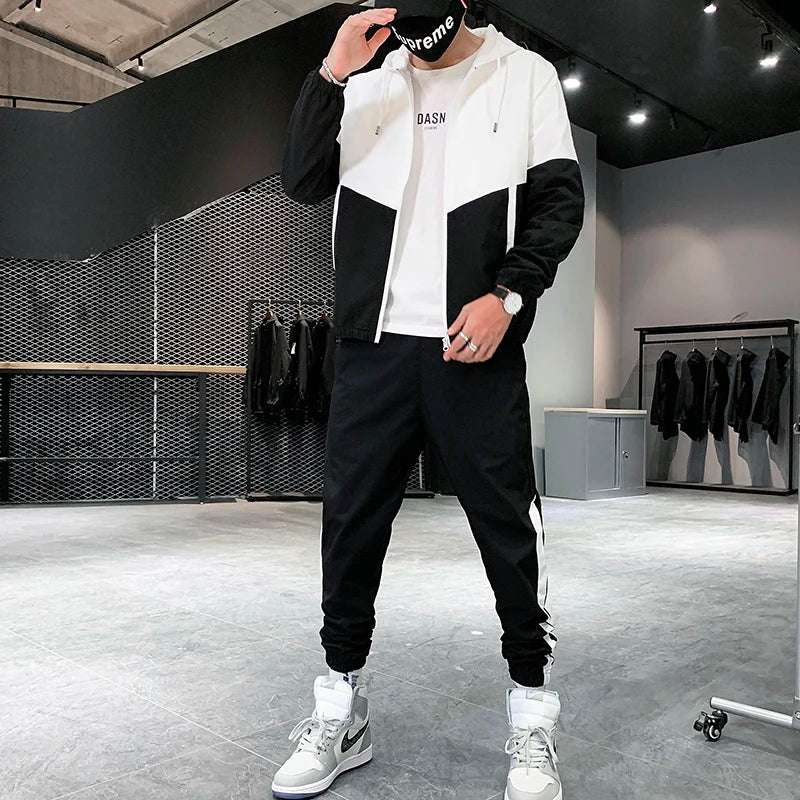 Men's Two-Piece Jogger Set with Hooded Jacket