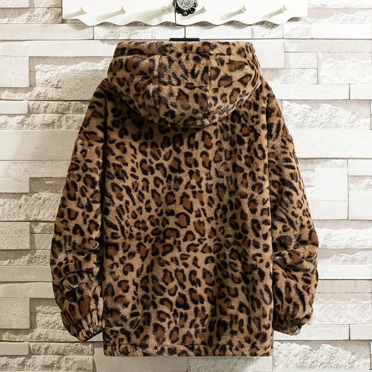 Unisex Leopard Printed Cotton Hooded Jacket