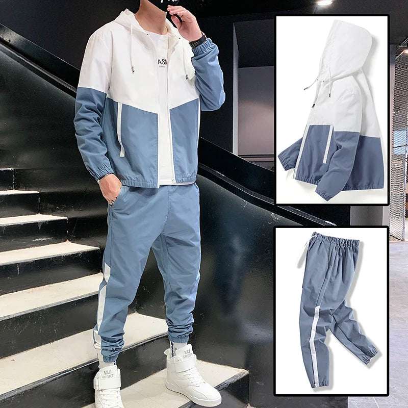 Men's Two-Piece Jogger Set with Hooded Jacket