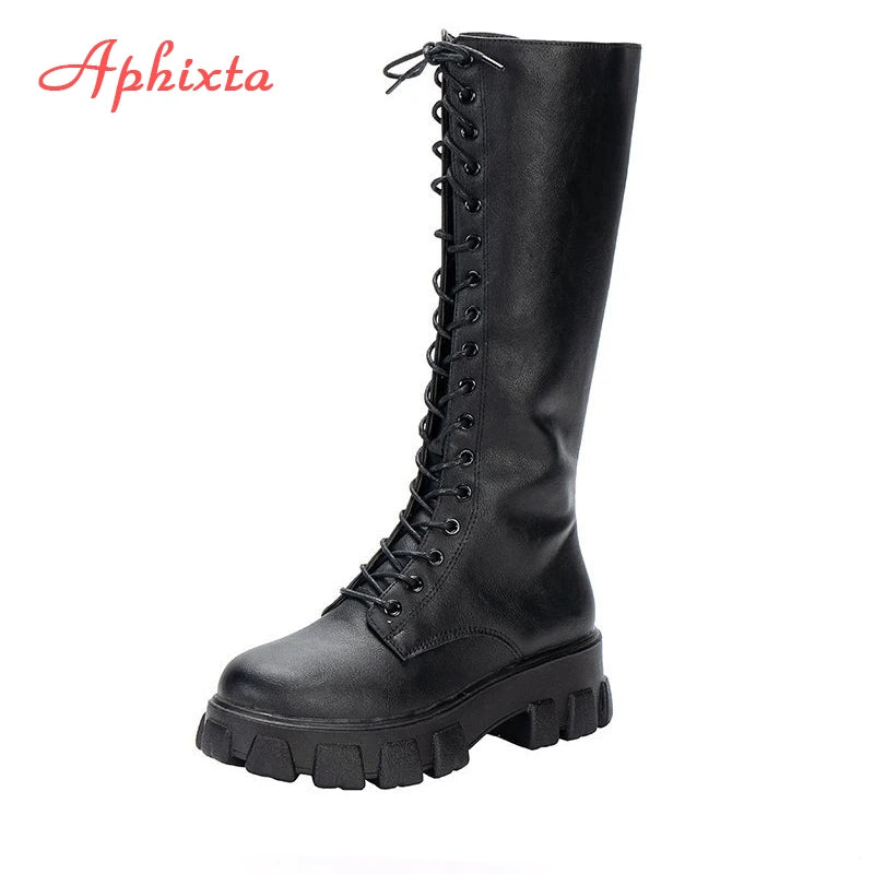 Women's Knee-High PU Leather Lace-Up Long Boots