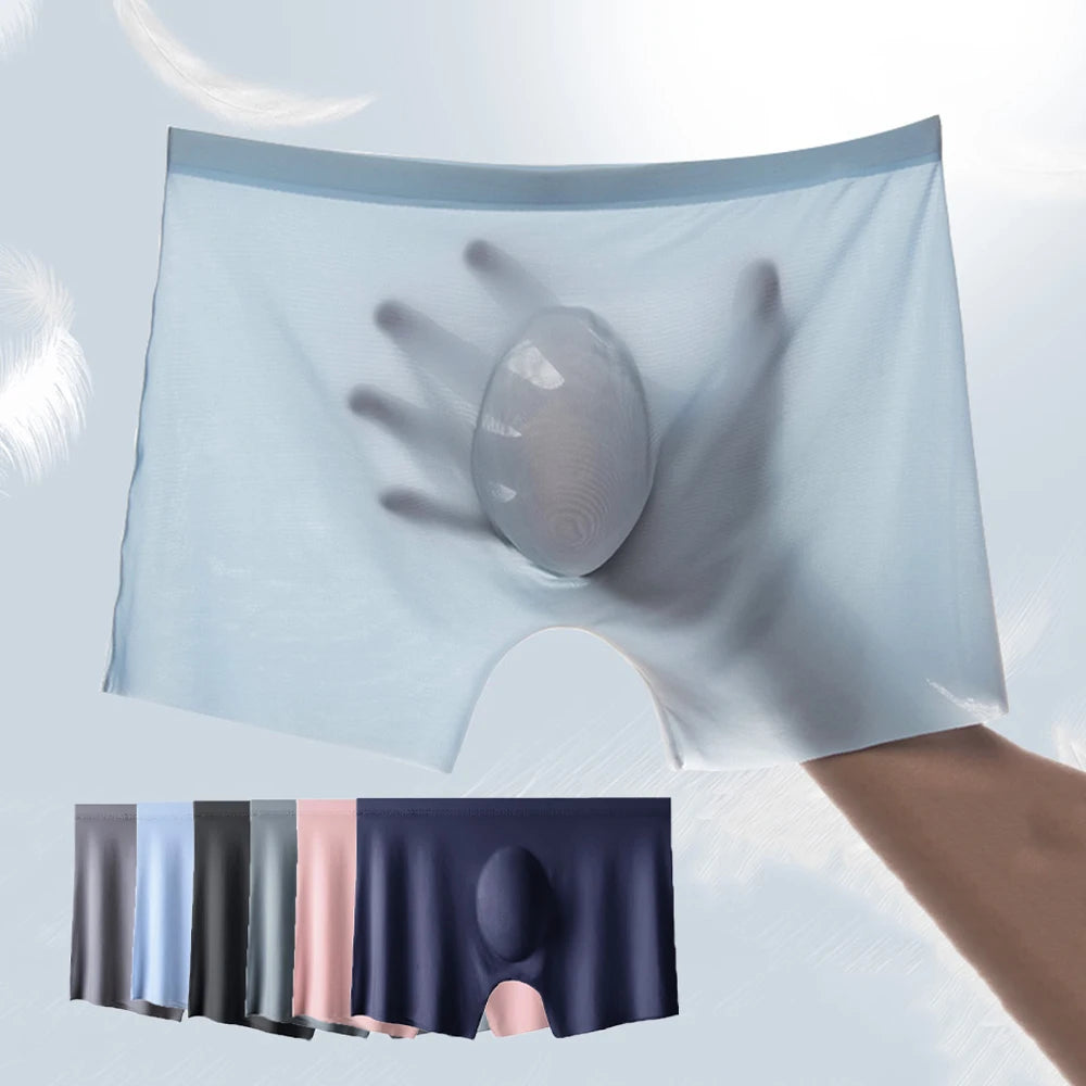 3-pack Men's Ultra-Thin Breathable Seamless Ice Silk Hipster Boxers