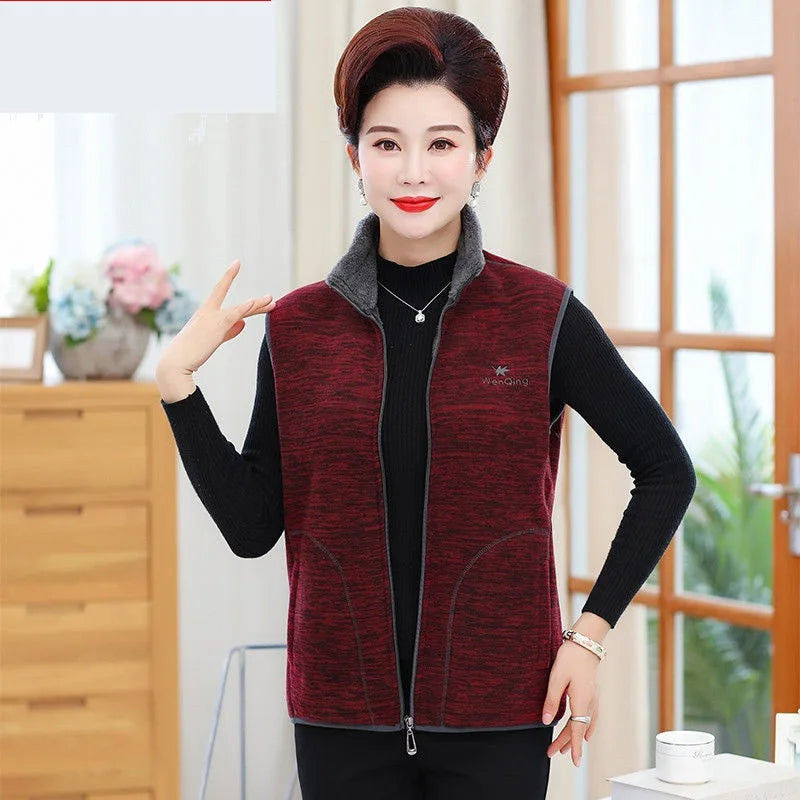 Women Polar Fleece Fabric Vest Large Sleeveless Zipper Jacket