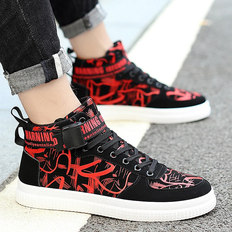 Men's High-Top Sneakers with Graffiti Print