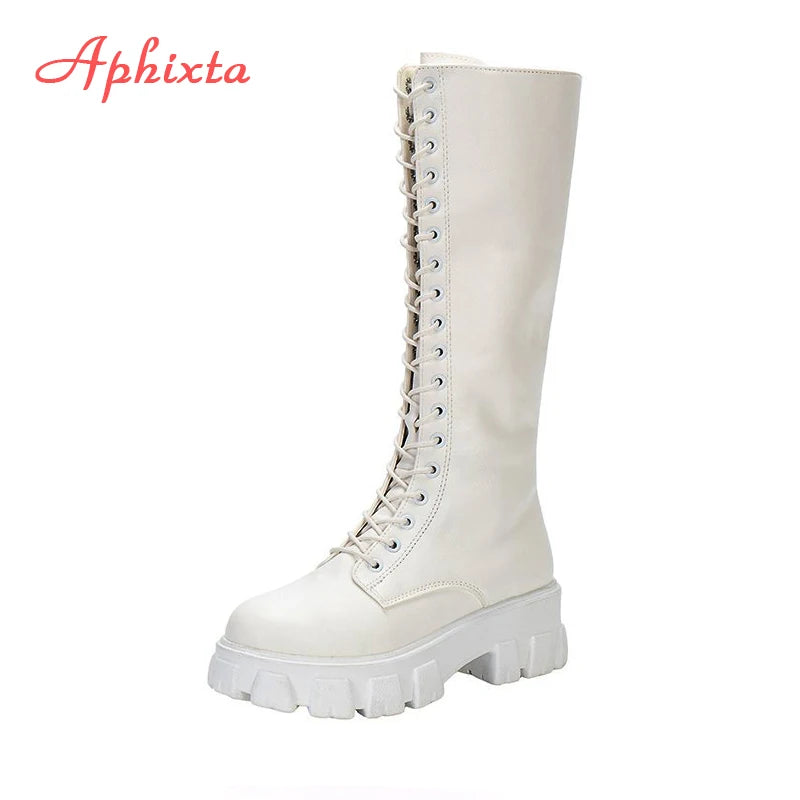 Women's Knee-High PU Leather Lace-Up Long Boots