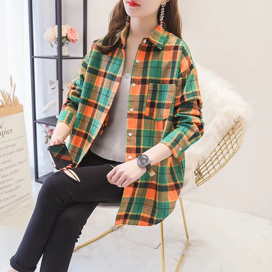 Casual Women's Plaid Shirt - Loose Fit Checkered Top