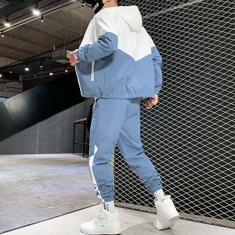 Men's Two-Piece Jogger Set with Hooded Jacket