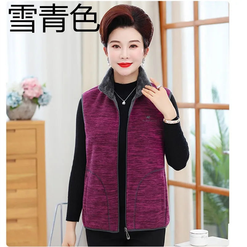Women Polar Fleece Fabric Vest Large Sleeveless Zipper Jacket