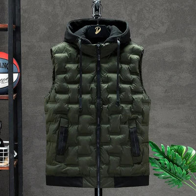 Men's Padded Hooded Vest Jacket:
