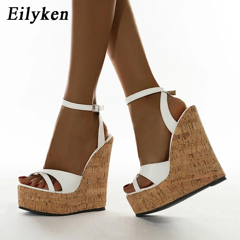 Womens Wedge Heel Sandals- Trendy Platform Design with Buckle