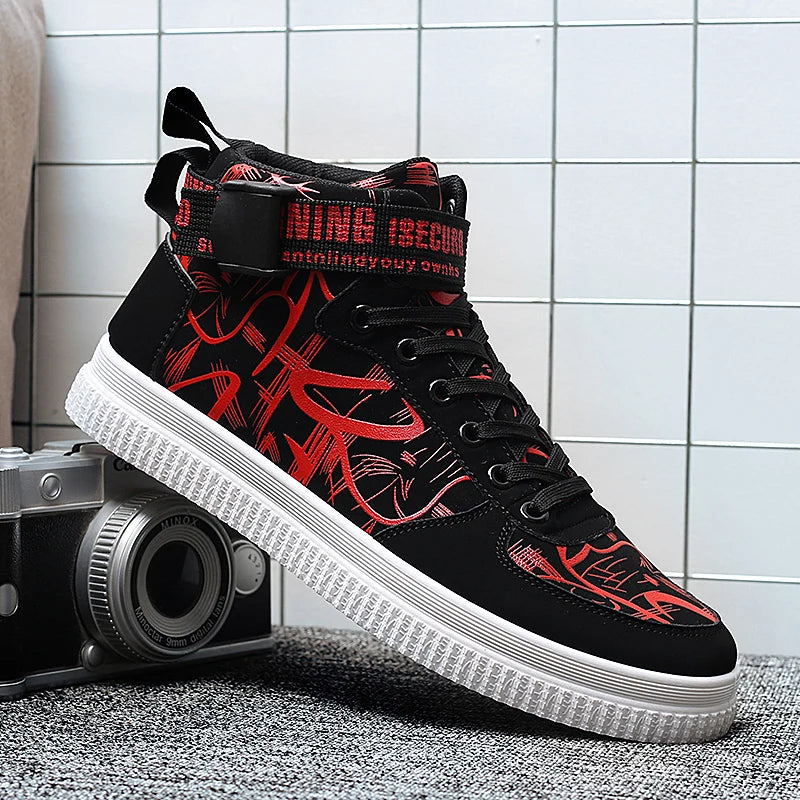 Men's High-Top Sneakers with Graffiti Print