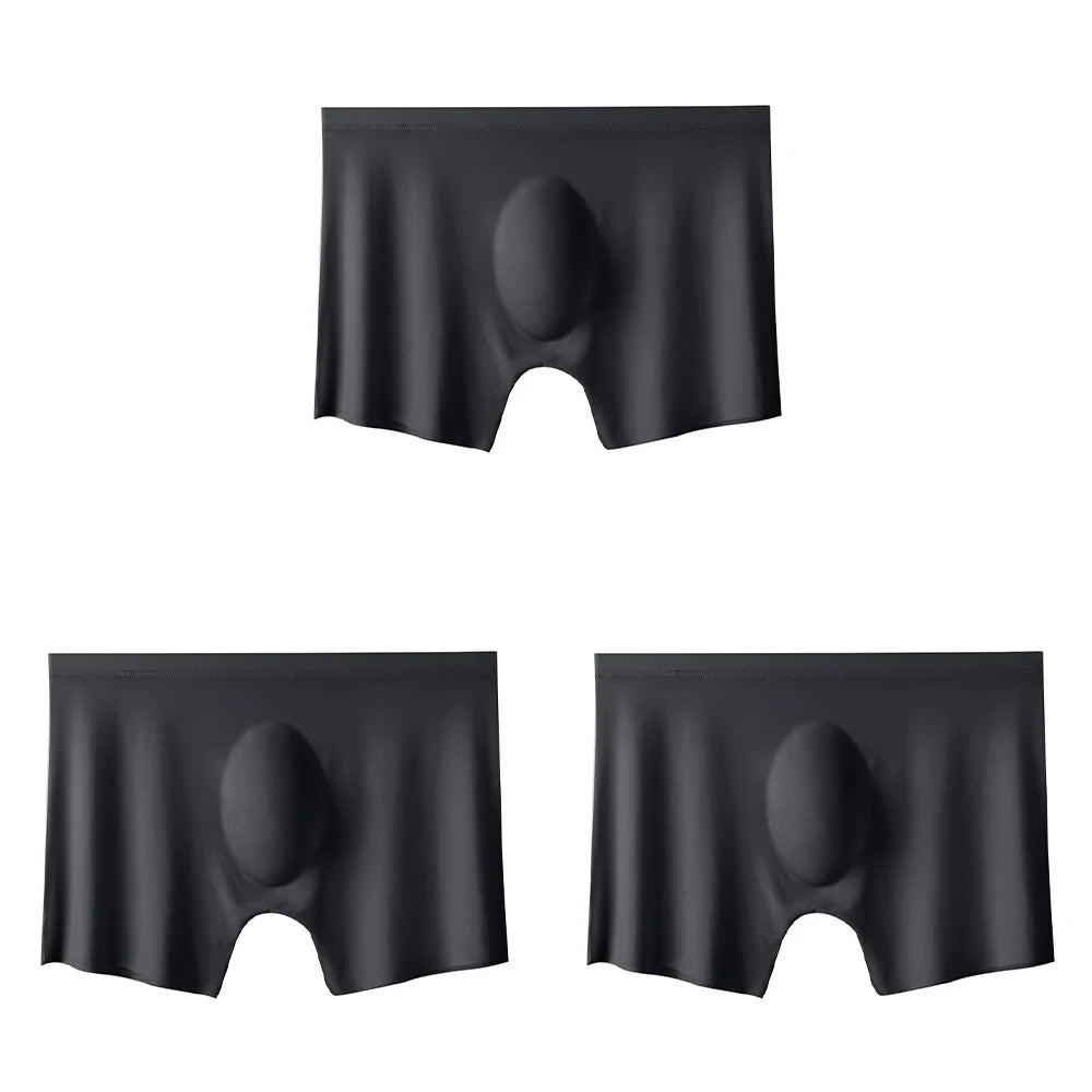 3-pack Men's Ultra-Thin Breathable Seamless Ice Silk Hipster Boxers