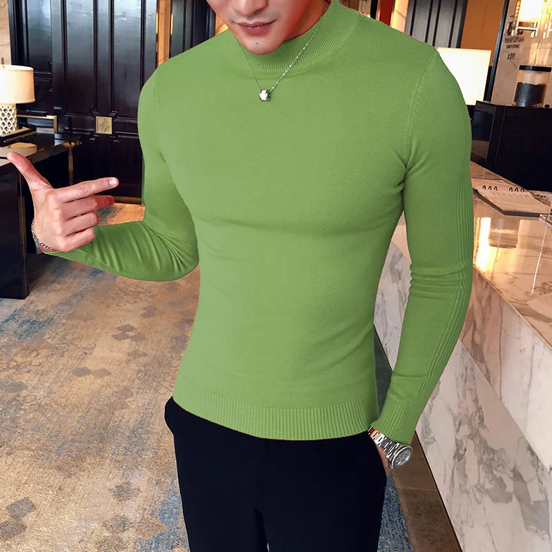 Men's Slim Fit Turtleneck Knit Sweater - Long Sleeve Casual Knitwear for Men