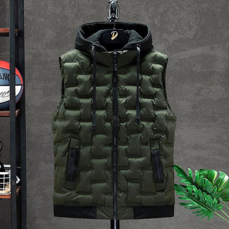 Men's Padded Hooded Vest Jacket:
