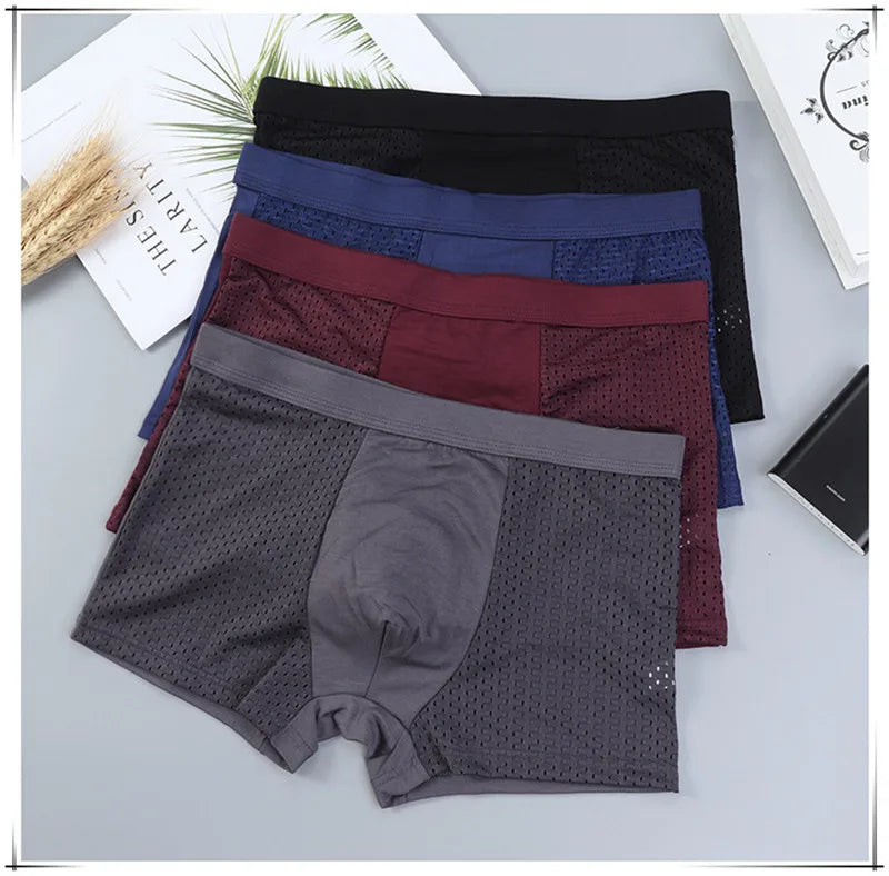 Men’s 4-Pack Mesh Transparent Boxer Shorts – Thin, Breathable, and Comfortable Underwear Set