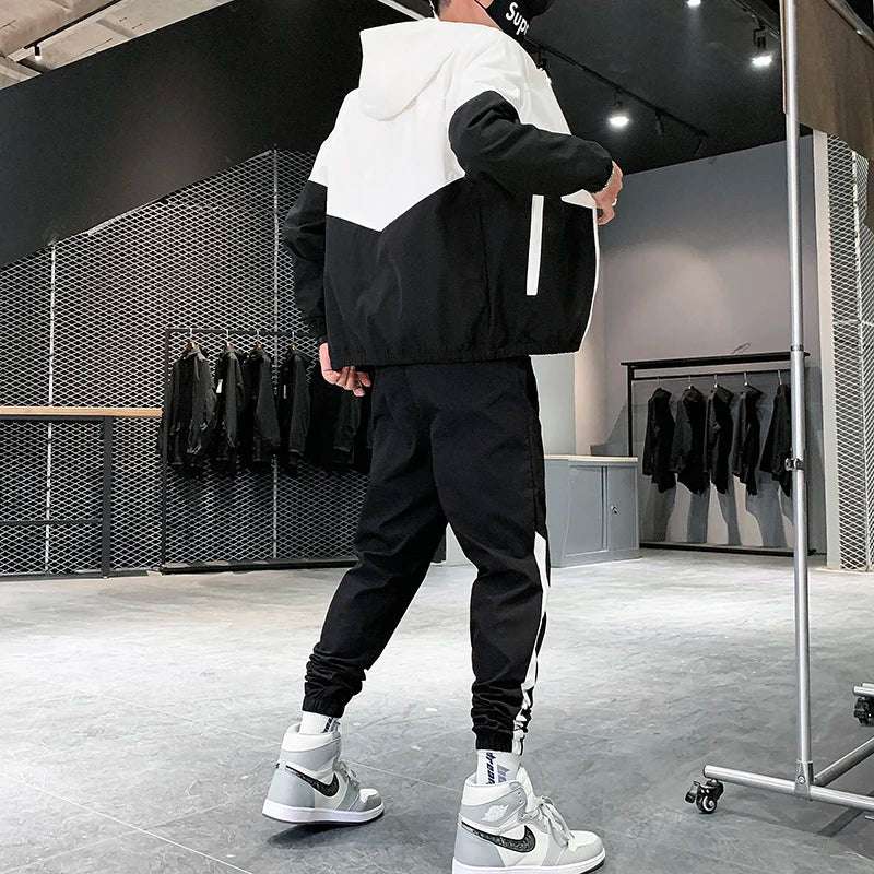 Men's Two-Piece Jogger Set with Hooded Jacket
