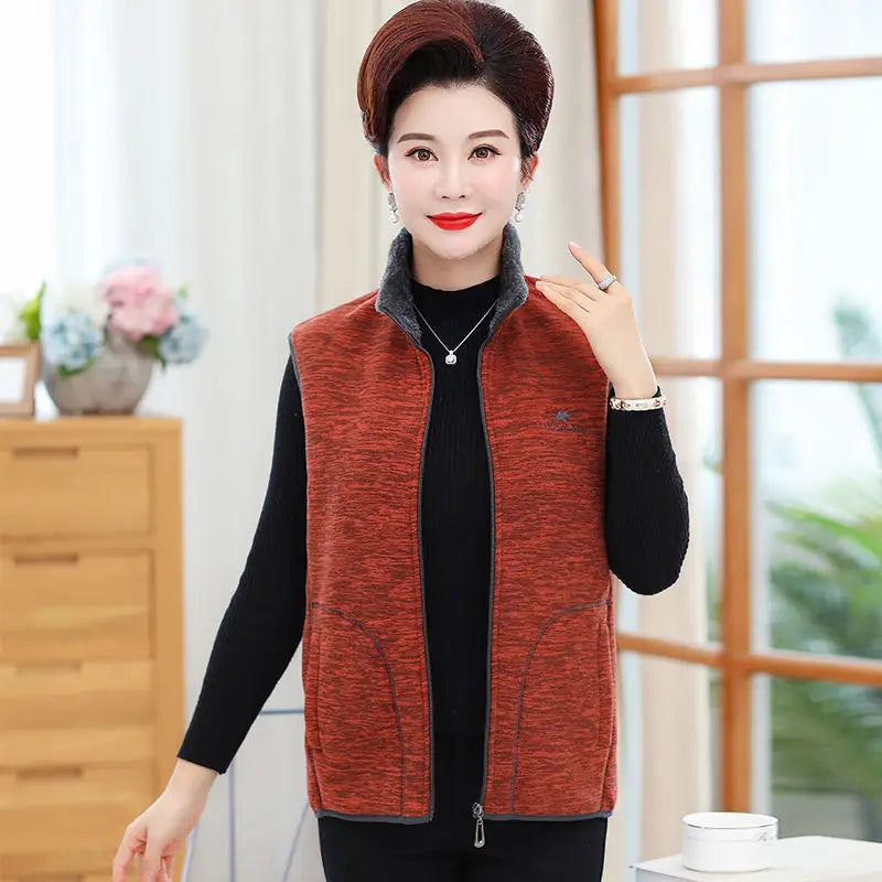 Women Polar Fleece Fabric Vest Large Sleeveless Zipper Jacket