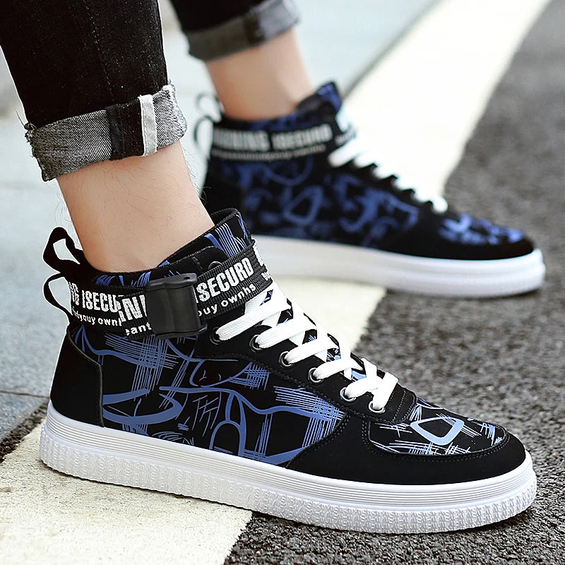 Men's High-Top Sneakers with Graffiti Print