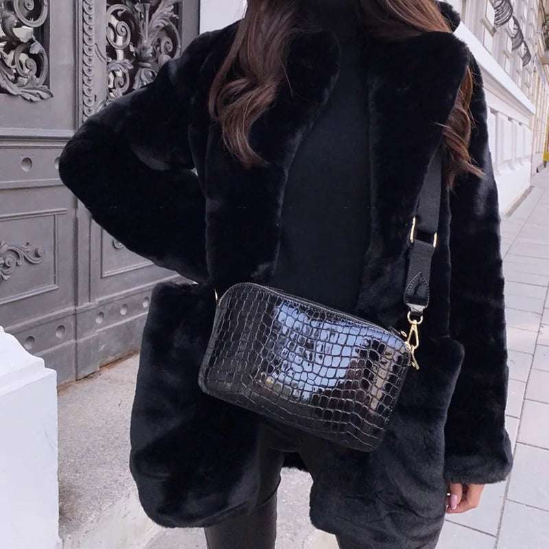 Women's Thick Faux Fur Long Overcoat with Turn-Down Collar