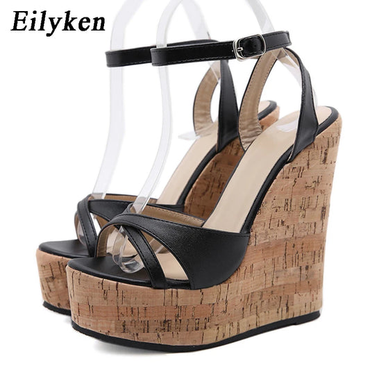 Womens Wedge Heel Sandals- Trendy Platform Design with Buckle