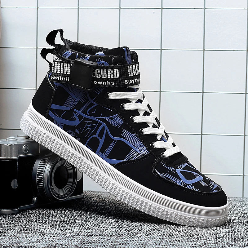 Men's High-Top Sneakers with Graffiti Print