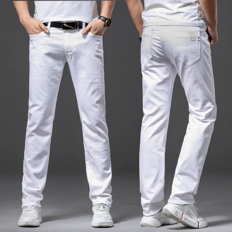 Men's White Classic Slim Fit Soft Stretch Trousers