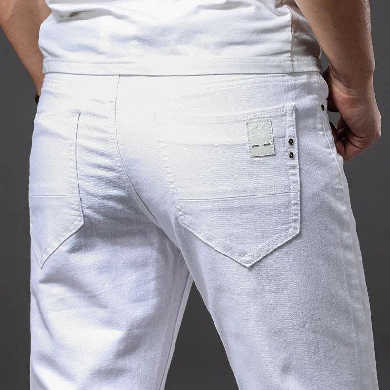 Men's White Classic Slim Fit Soft Stretch Trousers