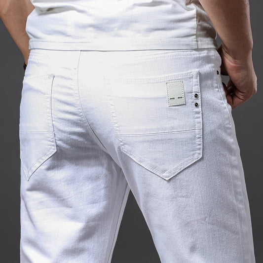 Men's White Slim Fit Jeans - Casual Classic Style for Men