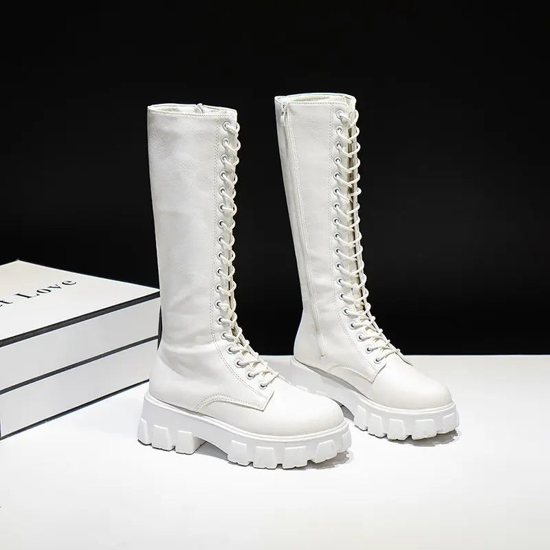 Women's Knee-High PU Leather Lace-Up Long Boots
