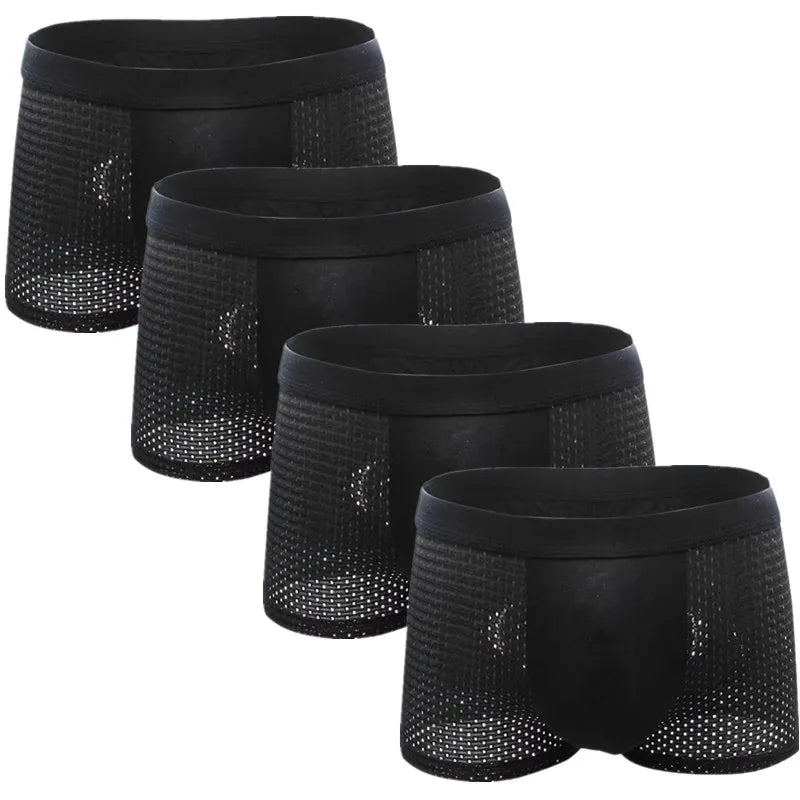 Men’s 4-Pack Mesh Transparent Boxer Shorts – Thin, Breathable, and Comfortable Underwear Set