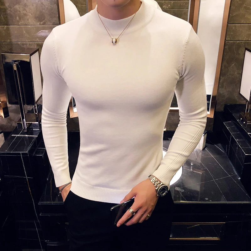 Men's Slim Fit Turtleneck Knit Sweater - Long Sleeve Casual Knitwear for Men