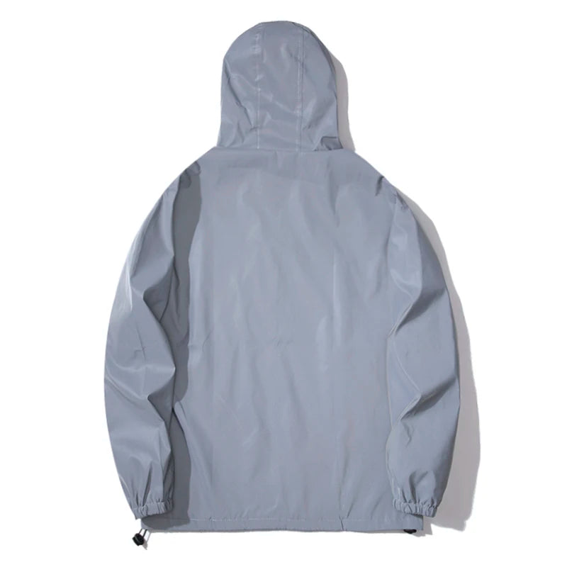 Men's Waterproof Windbreaker Jacket - Reflective Hooded Zipper Jacket for Enhanced Visibility