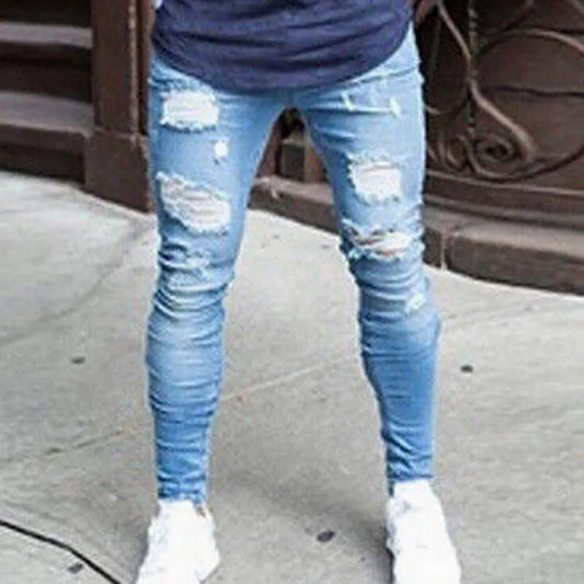 Men's Elastic Skinny Ripped Denim Jeans