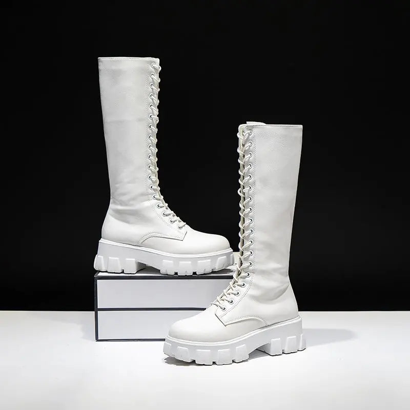 Women's Knee-High PU Leather Lace-Up Long Boots