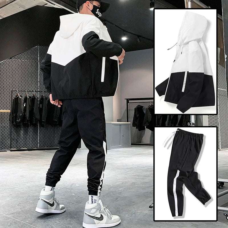Men's Two-Piece Jogger Set with Hooded Jacket