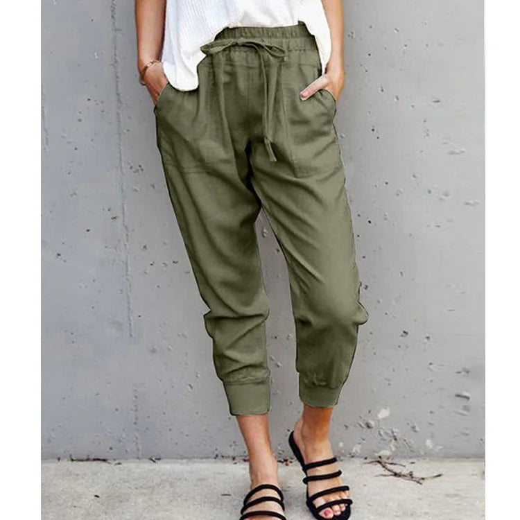 Women's High-Waist Slim-Fit Lace-Up Casual Pants- Various Colors
