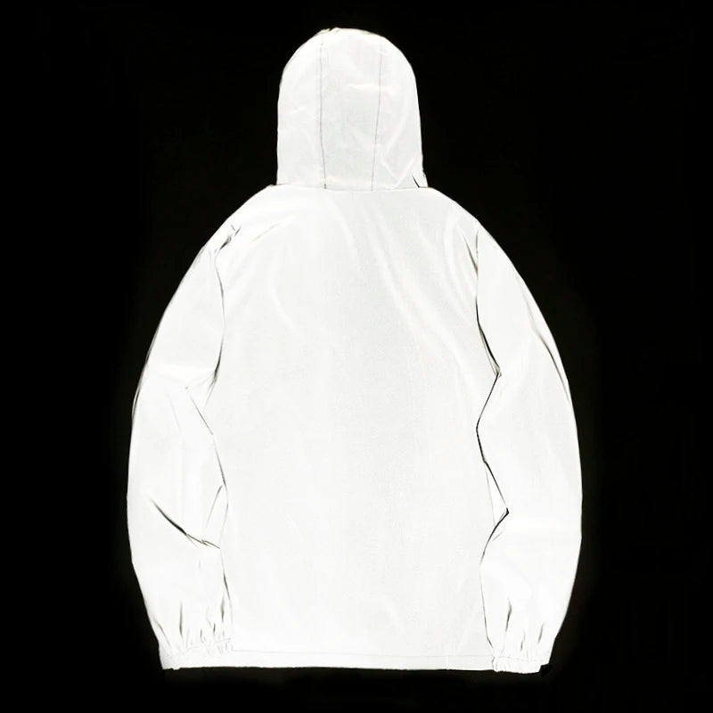 Men's Waterproof Windbreaker Jacket - Reflective Hooded Zipper Jacket for Enhanced Visibility