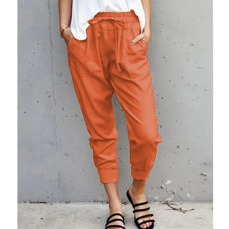 Women's High-Waist Slim-Fit Lace-Up Casual Pants- Various Colors