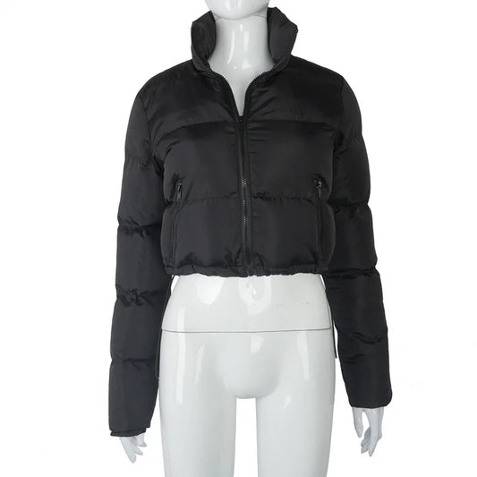 Women's Cropped Puffer Jacket - Casual Zip-Up Cotton Jacket with Padding