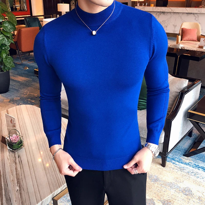 Men's Slim Fit Turtleneck Knit Sweater - Long Sleeve Casual Knitwear for Men