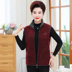 Women Polar Fleece Fabric Vest Large Sleeveless Zipper Jacket
