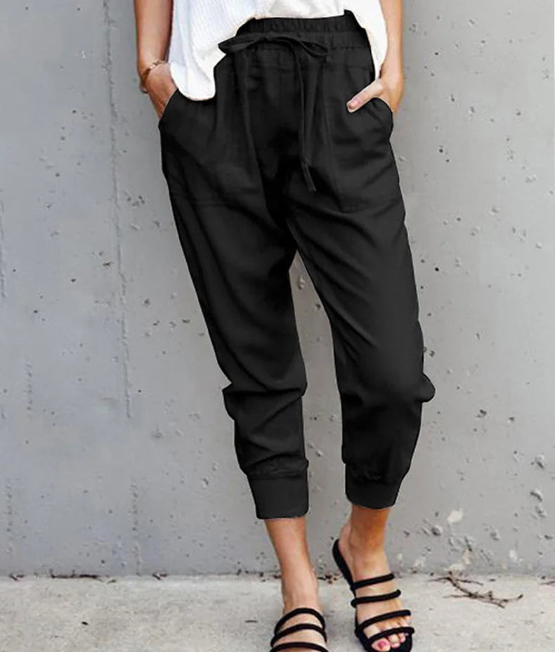 Women's High-Waist Slim-Fit Lace-Up Casual Pants- Various Colors
