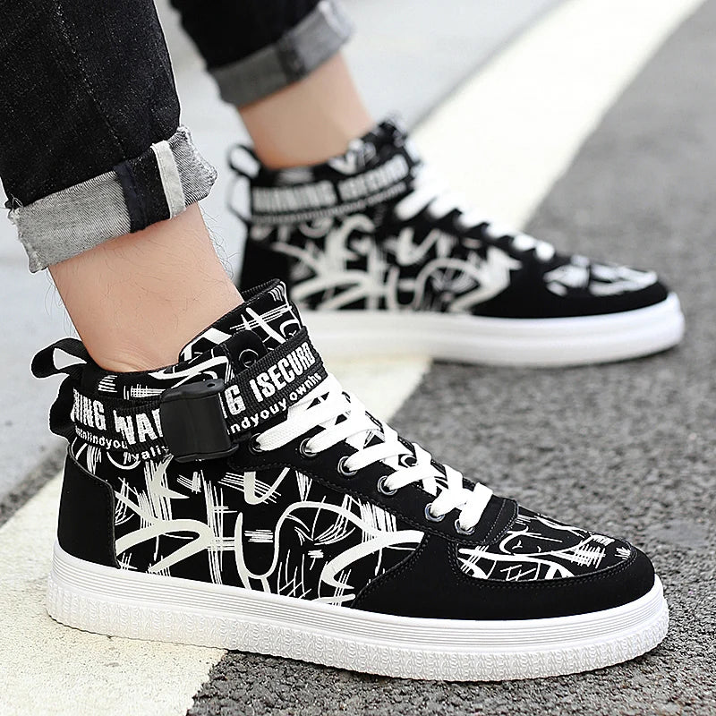 Men's High-Top Sneakers with Graffiti Print