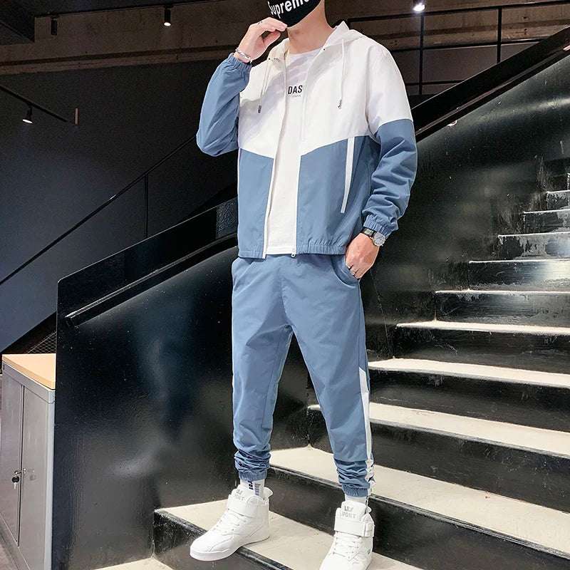 Men's Two-Piece Jogger Set with Hooded Jacket
