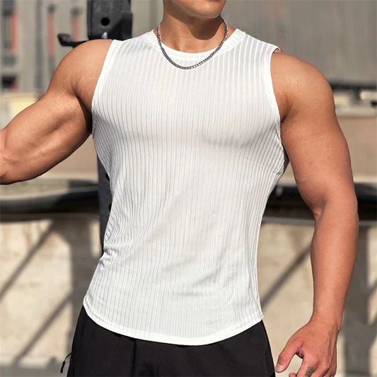 Men's Elastic Striped Tank Top