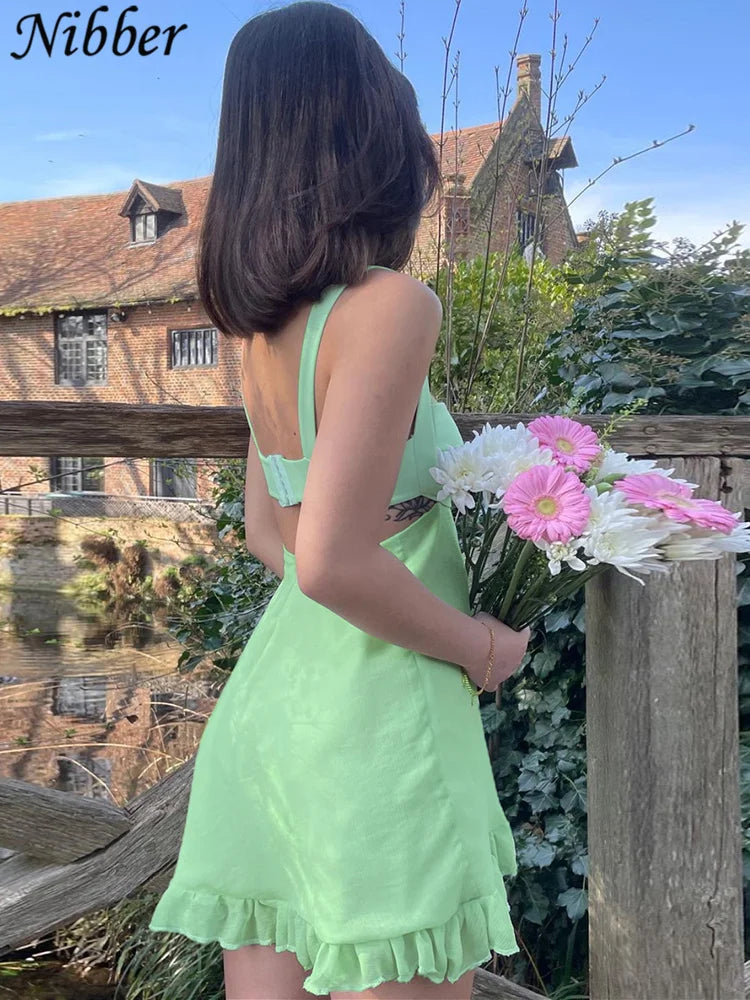 Slim Fit Backless Ruffle Dress - Sling Style for Women
