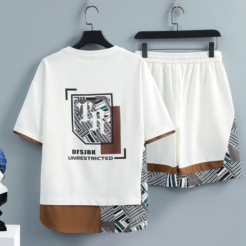 Men's Two-Piece T-Shirt and Shorts Set - Various Colors